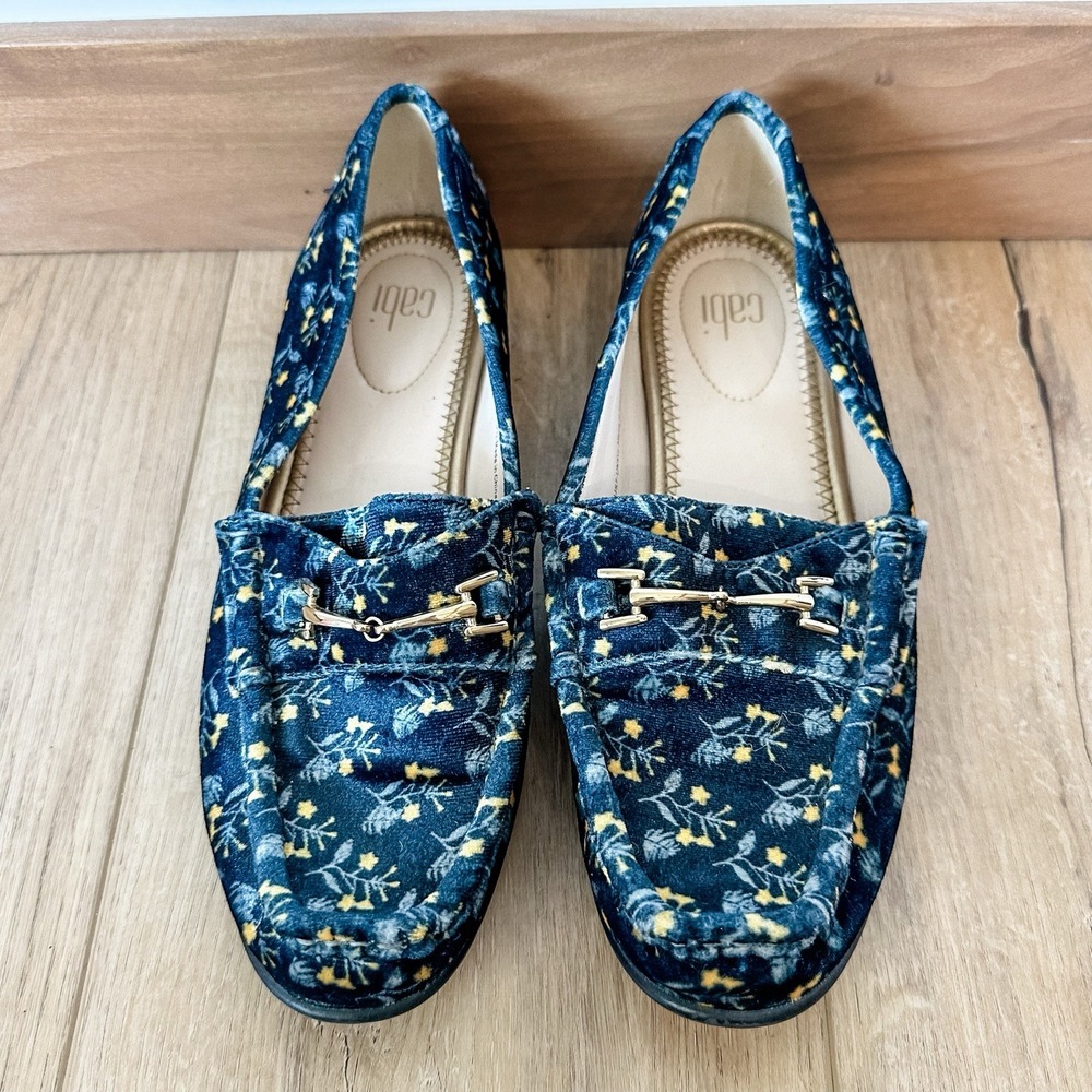 Cabi Womens Size 7 Blue Yellow Floral Velvet Carnaby Loafers Shoes Flats 6005 - Picture 2 of 6